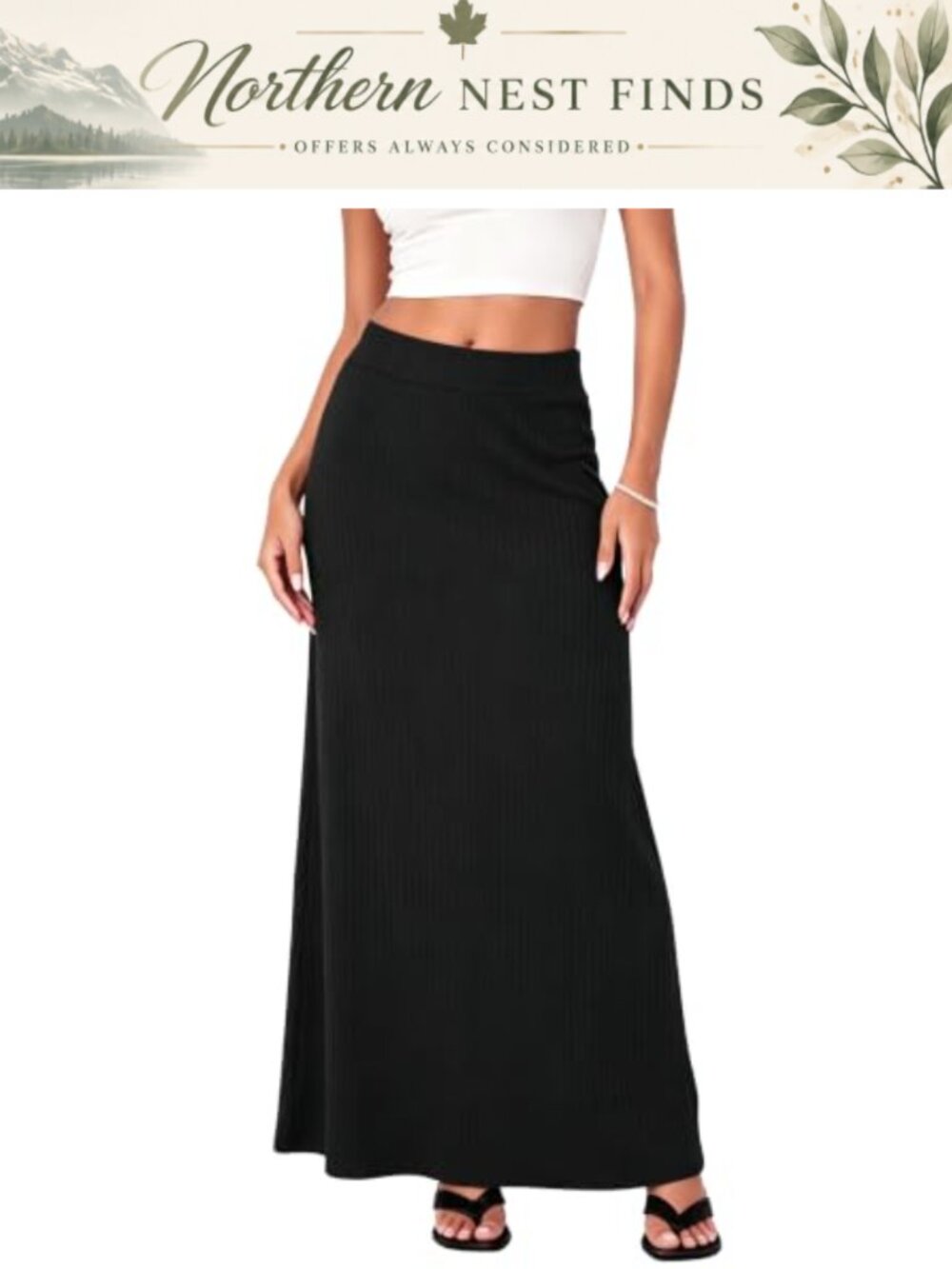 Women's High Waist A-Line Ribbed Knit Maxi Skirt Comfy Long Flowy Office Casual